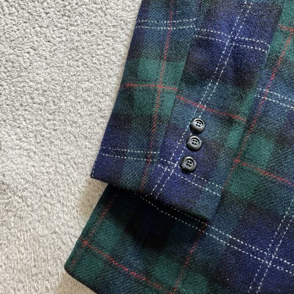 Pendleton Blazer Women 14 Black Watch Vintage Virgin Wool Green Plaid 70s Preppy - Picture 9 of 16
